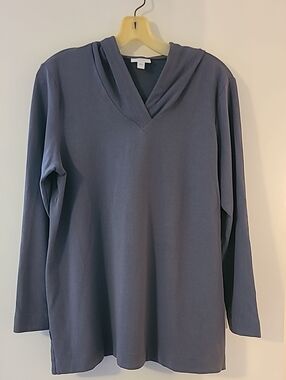 Pure Jill/ J. Jill Pima Cotton Slate Blue Long Sleeved Hoodie